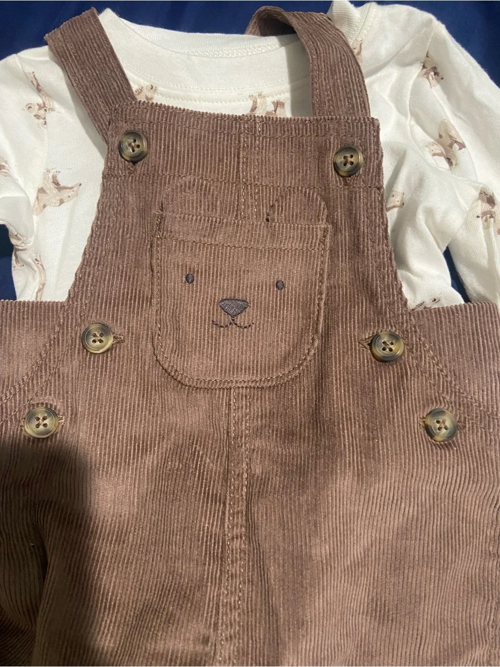 Carter's Brown Corduroy Bear Face Overalls with Cream Bodysuit